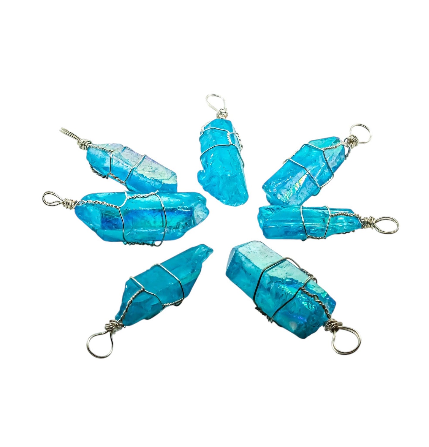 Regenbogen-Aura Lemurian Quarz Anhänger – Handgefertigtes Einzelstück