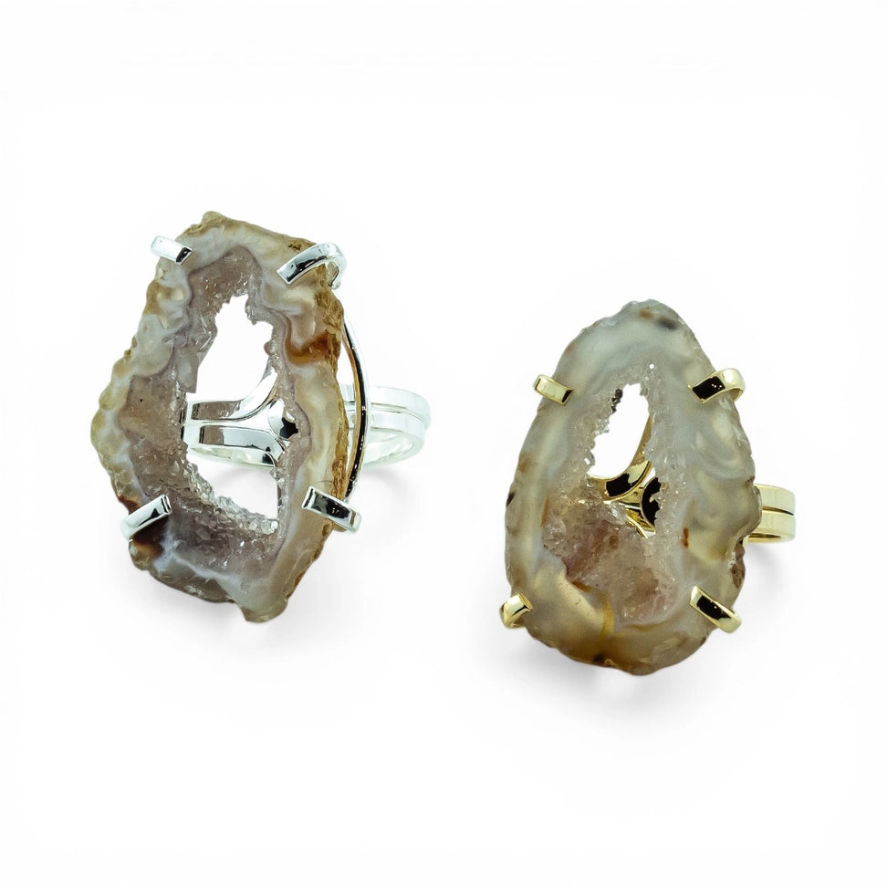 Verstellbarer Geodenring in Gold oder Silber – Natürlicher Statement Ring