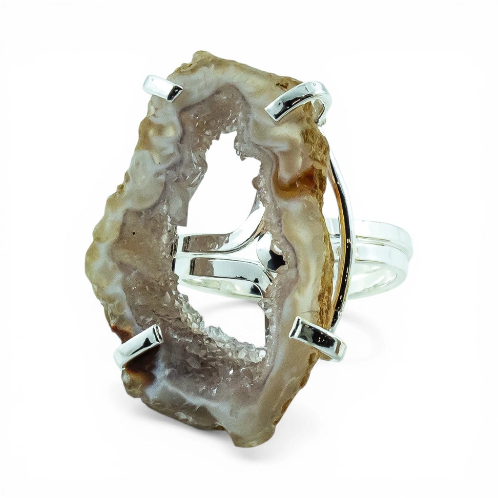 Verstellbarer Geodenring in Gold oder Silber – Natürlicher Statement Ring