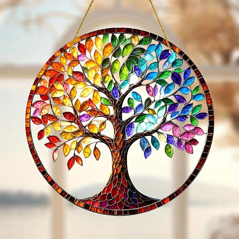Lebensbaum Sonnenfänger – Buntes 2D-Wanddekor im Boho-Stil aus Acrylglas