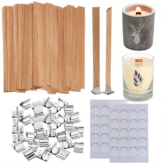 DIY-Kerzenherstellungsset – 60-teiliges Set mit Holzdochten, Metallhaltern & Klebepunkten für kreative Gießprojekte