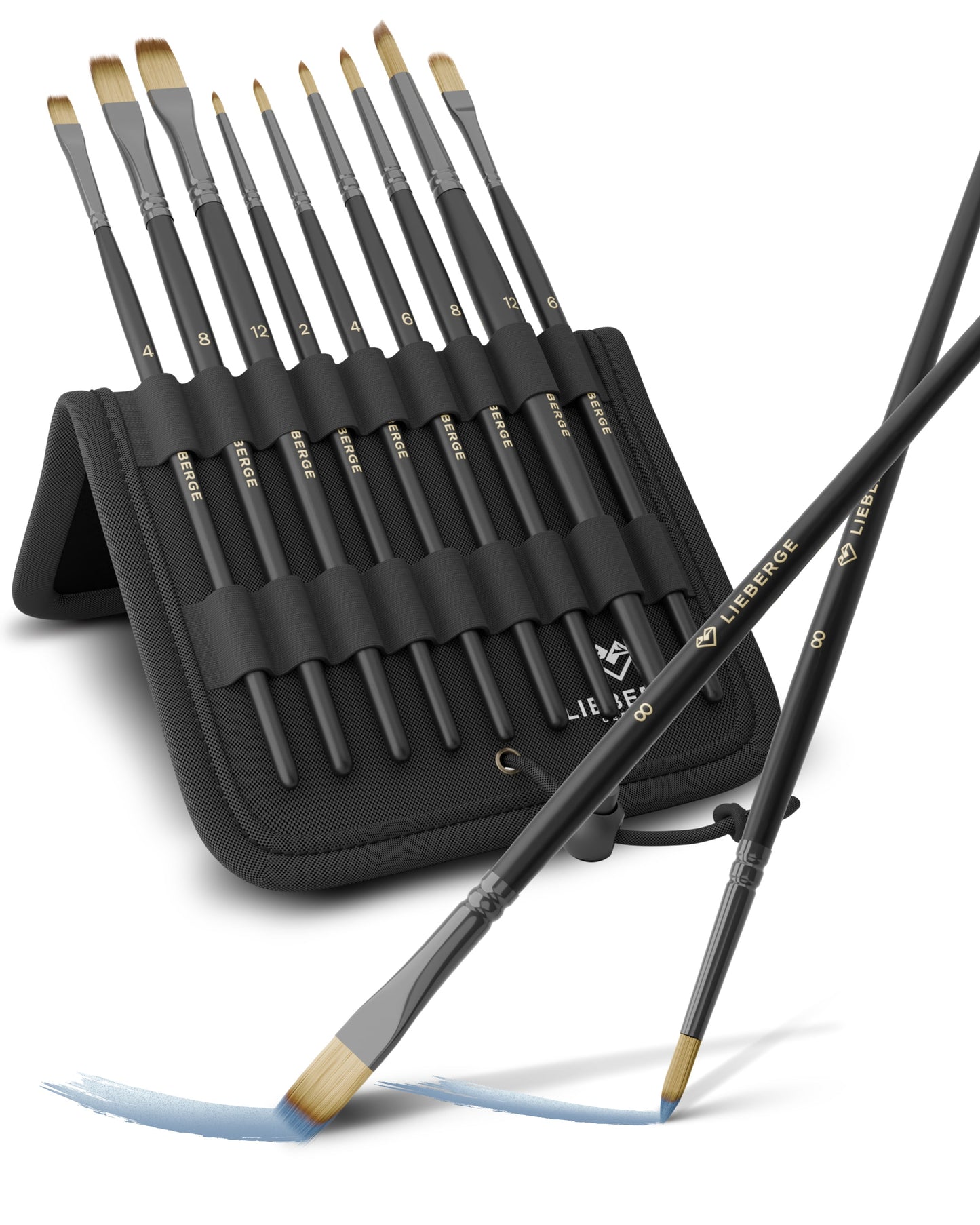 LIEBERGE PREMIUM SET Acrylpinsel (9 Pinsel) im Aufstell-Etui