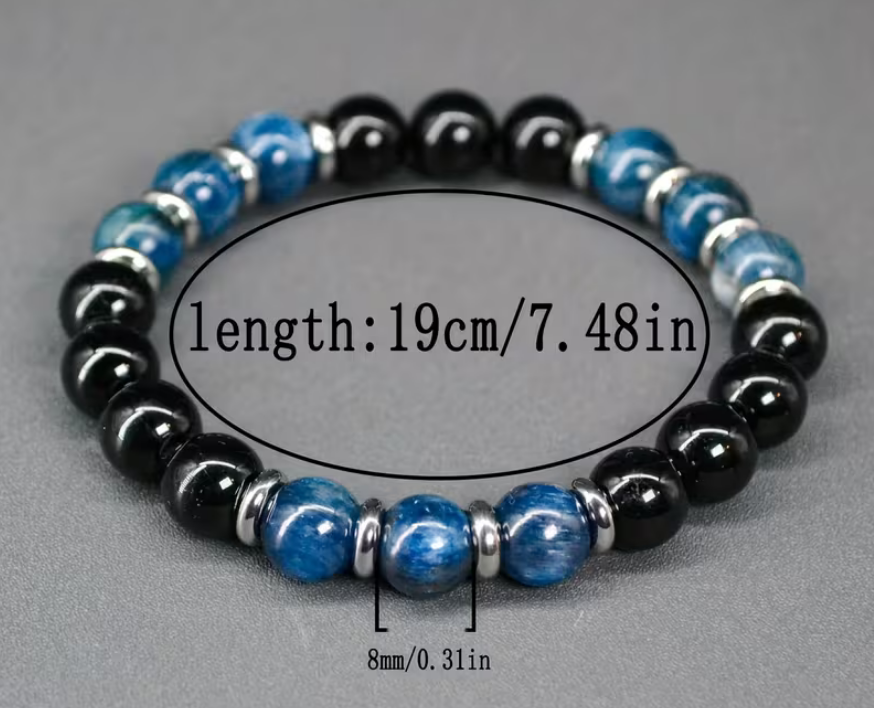 Armband aus Schwarzem & Blauem Fluorit – 8 mm Naturstein
