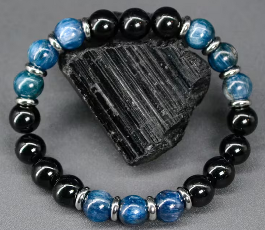 Armband aus Schwarzem & Blauem Fluorit – 8 mm Naturstein