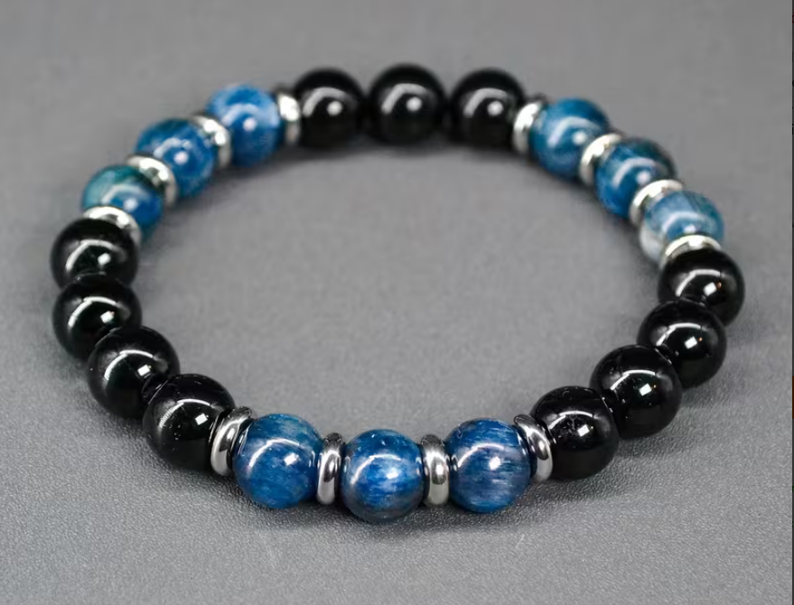 Armband aus Schwarzem & Blauem Fluorit – 8 mm Naturstein