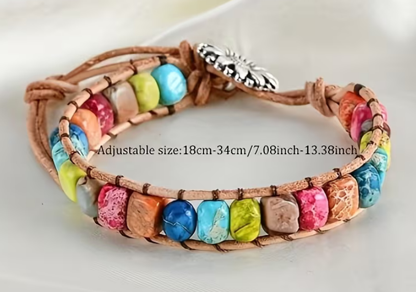 Handgefertigtes 7-Chakren-Naturstein-Perlenarmband im Boho-Stil - Handgefertigtes 7-Chakren-Naturstein-Perlenarmband im Boho-Stil - BTSCreativ