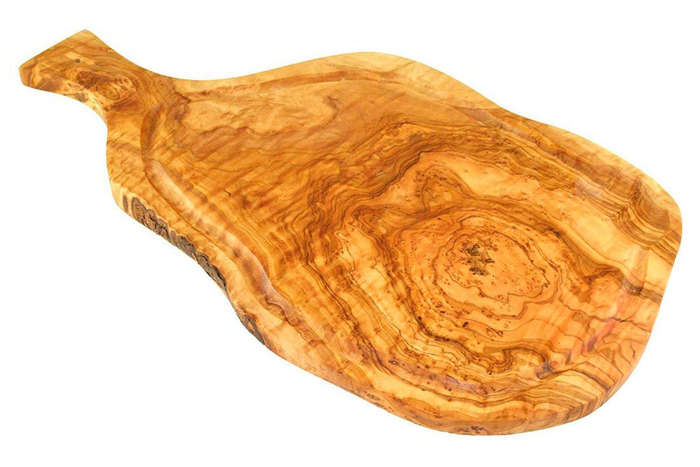 Massives Tranchierbrett aus Olivenholz mit Saftrille und Griff (ca. 45–49 cm)