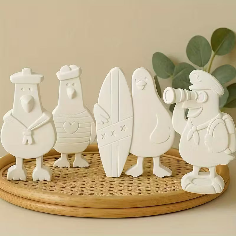 Silikonform „Möwe auf Skateboard oder Surfbrett“ – Maritime DIY-Gießform für Harz & Gips