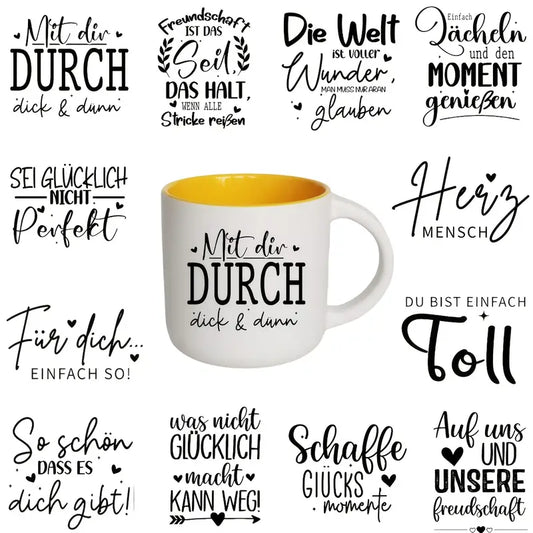 12er-Set UV-DTF-Transferfolien mit deutschen Dankesbotschaften – Wasserdichte & kratzfeste Sticker für Tassen, Gläser, DIY & Deko