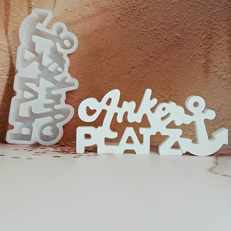 Silikon-Gießform „Ankerplatz“ – Maritimer Schriftzug mit Anker für Harz, Gips & Kerzen