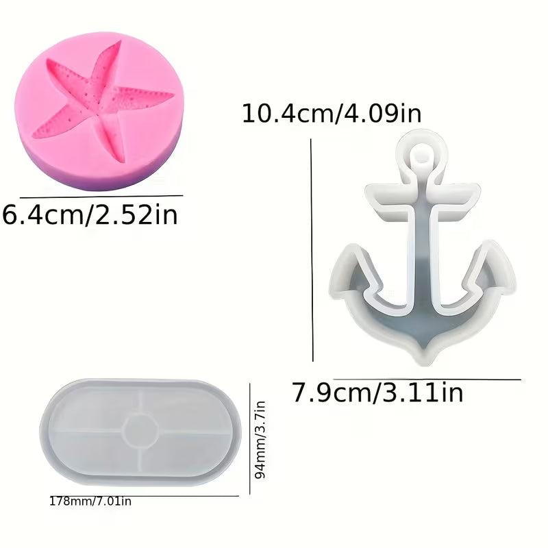 3er Set Silikon Gussformen Maritime Deko – Teller, Schiffsanker & Seestern